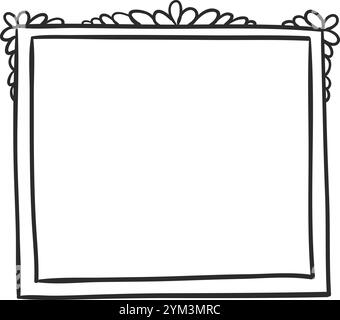 Cadre rectangulaire avec un design dessiné à la main avec des accents floraux, offrant une bordure simple mais élégante sur un fond blanc propre, idéal pour Illustration de Vecteur