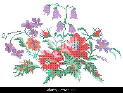 Point de croix fleurs sauvages, motif de broderie florale Illustration de Vecteur