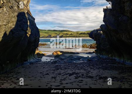 Cinq doigts vus du fil doagh, cinq doigts opposés au fil doagh, cinq doigts vus de la plage de doagh, péninsule d'Inishowen, Donegal, Banque D'Images