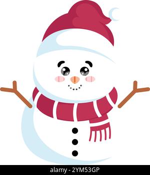 Bonhomme de neige souriant avec écharpe rouge et chapeau, vecteur Illustration de Vecteur