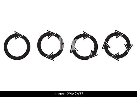 Icônes de cercle de flèche. Symboles de flèche pivotante. Eléments vectoriels de boucle. Formes circulaires noires. Illustration de Vecteur