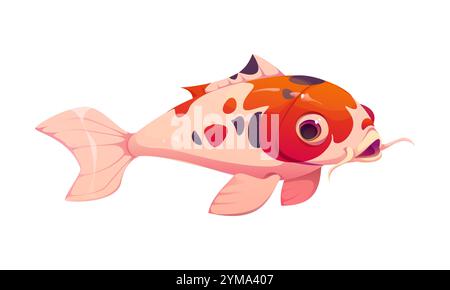 Koi fish caractère chinois de vacances lunaires du nouvel an avec des marques distinctes rouges, noires ou blanches, symbolisant la chance, la persévérance et le succès. Animal nishikigoi cartoon, symbole traditionnel de la culture asiatique Illustration de Vecteur