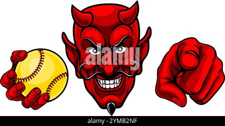 Illustration de la mascotte de Devil Softball Ball Sport Team Illustration de Vecteur