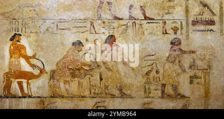 3639. BENI HASAN (ÉGYPTE) PEINTURE MURALE REPRÉSENTANT une délégation étrangère dans la tombe de Khnumhotep II vers 1900 av. J.-C. Banque D'Images