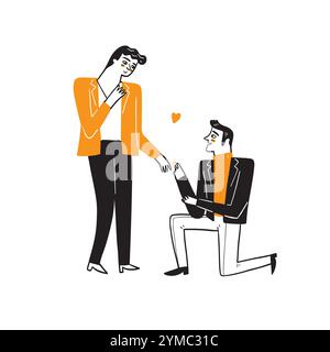 Couples homosexuels célébrant l'amour. Saint Valentin gay, mariage. Ensemble de vecteur romantique. Famille LGBT, fierté, relations, petit ami romantique, transgenre. Illustration de Vecteur