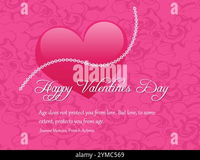 Fond rose avec un coeur dessus. Le cœur est entouré d'une chaîne de perles. Le texte dit bonne Saint Valentin. Mis en surbrillance avec Loving Quote T. Illustration de Vecteur
