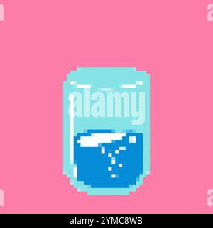 Pixel Glass of Water graphique de jeu vidéo rétro 16 bits. Atout décoration maison, éléments d'art de jeu simples et modernes isolés. Illustration de Vecteur