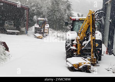 Doddiscombsleigh, Devon, Royaume-Uni. 21 novembre 2024. Météo Royaume-Uni : neige à Doddiscombsleigh, Teign Valley, Devon. Crédit : Nidpor/Alamy Live News Banque D'Images