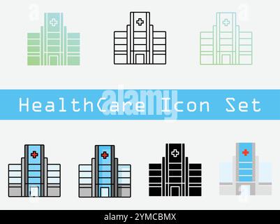 Il s'agit d'un ensemble de 7 icônes de soins de santé avec un style minimaliste. Illustration de Vecteur