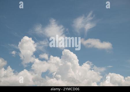 Des nuages blancs et moyens décoraient le ciel bleu clair Banque D'Images