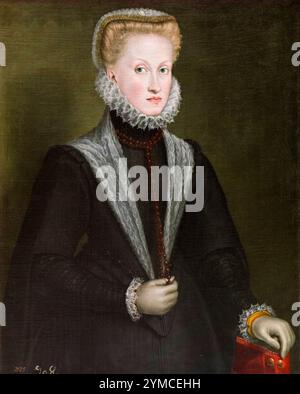 Anne d'Autriche (1549-1580), reine d'Espagne épouse de son oncle le roi Philippe II d'Espagne, portrait peint à l'huile sur toile par Sofonisba Anguissola, 1573 Banque D'Images