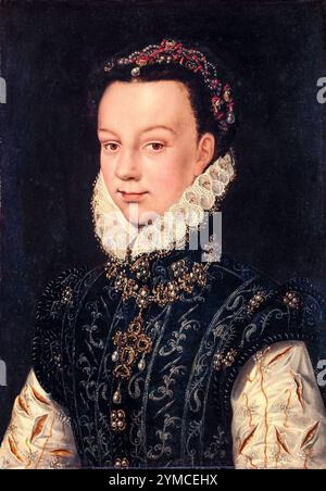 Élisabeth de France, alias Élisabeth de Valois (1546-1568), reine d'Espagne troisième épouse de Philippe II d'Espagne, portrait peint à l'huile sur panneau par François Clouet, vers 1559 Banque D'Images