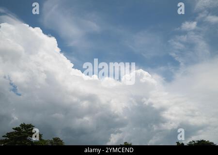 D'épais nuages blancs décoraient le ciel bleu clair Banque D'Images