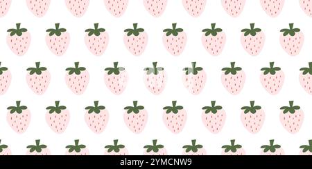 Joli motif sans couture avec des fraises rose pastel avec des feuilles vertes sur un fond blanc propre. Idéal pour le design textile, le papier peint et les projets créatifs. Illustration de Vecteur