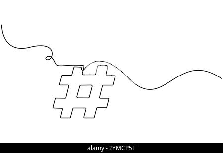 Symbole hashtag. Hashtag continu d'une ligne. Dessin au trait, contour, silhouette d'une seule ligne, dessin continu d'une ligne d'un signe numérique. Ligne unique Illustration de Vecteur