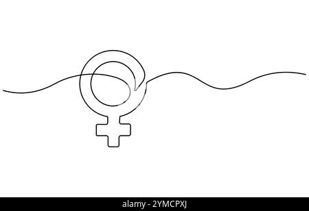 Vecteur de dessin continu de ligne d'icône de genre féminin. Fond de vecteur d'icône de genre féminin d'une ligne. Sexe féminin. Contour continu d'un sexe féminin Illustration de Vecteur