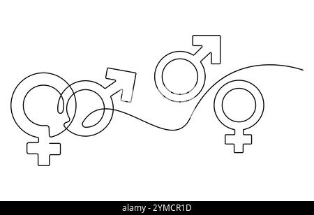 Vecteur de dessin continu de ligne d'icône de genre féminin. Fond de vecteur d'icône de genre féminin d'une ligne. Sexe féminin. Contour continu d'un sexe féminin Illustration de Vecteur