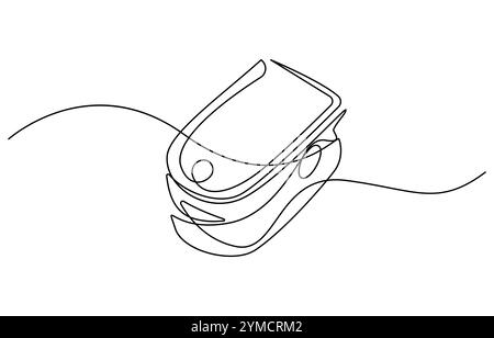 Oxymètre de pouls à dessin continu sur une ligne sur le doigt. Dispositif numérique pour mesurer la saturation en oxygène chez l'homme, oxymètre de pouls à dessin d'une seule ligne Illustration de Vecteur