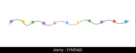 Guirlande de cordes bouclées de lumières multicolores colorées de Noël, illustration vectorielle dessinée à la main de doodle, image saisonnière de dessin animé plat pour le nouvel an d'hiver ho Illustration de Vecteur