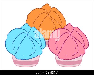 FA Gao Chinois traditionnel Snack Chine événement oriental gâteau muffin vapeur dessert cuisine asiatique ensemble d'icônes colorées et texturées douces Illustration de Vecteur