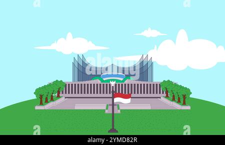 IKN Nusantara Kalimantan Indonésie nouvelle capitale place présidentielle projet de modernisation du bâtiment Bornéo Président palais gouvernement icône colorée Illustration de Vecteur