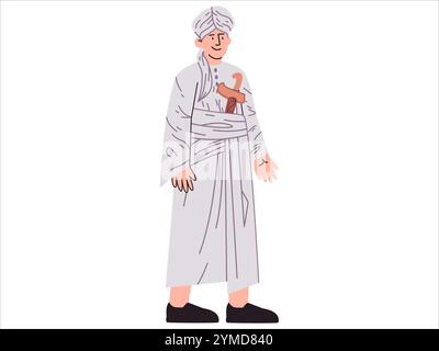 Pangeran Diponegoro Indonésie héros guerrier Yogyakarta patriotique personne historique arabe vêtements culture Islam robes turban Keris Kris Illustration de Vecteur