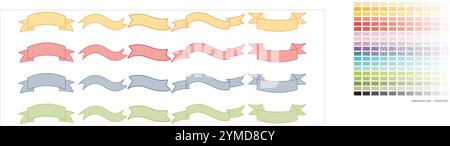 Rubans bannière étiquette élément de décoration Swirl bande ondulée formes courbes emblème objet coloré décoratif icônes set collection de conception Illustration de Vecteur