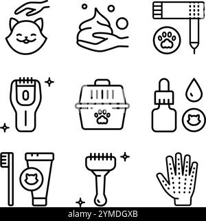 Jeu d'icônes de contour de salon de toilettage pour animaux. Prendre soin des chats et des chiens. Services vétérinaires. Icônes vectorielles de ligne simples pour ui et ux, site Web ou mobile a Illustration de Vecteur