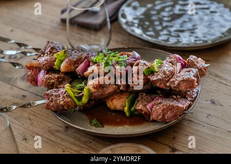 Picanha Pinchos avec Chimichurri SalsaAtelier de cuisine caribéenne avec le chef Helmi Smeulders. Djonora Marthaweg, Willemstad, Curaçao, Curaçao, Kòrsou Banque D'Images