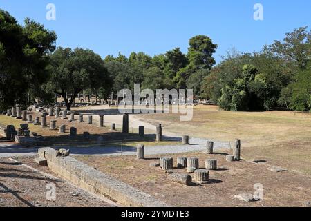 Gymnase Olympia sur le site archéologique d'Olympie, Grèce, Europe. Officiellement Archaia Olympia, une petite ville d'Elis sur la péninsule du Péloponnèse. Banque D'Images