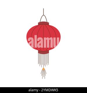 Lanterne chinoise en papier rouge simple dans un style plat. Décoration traditionnelle pour le nouvel an chinois et fête de la lanterne, élément de design. Yuan Illustration de Vecteur