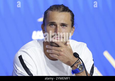 Joueur de tennis allemand Alexander Zverev lors d'une conférence de presse aux US Open 2024 Championships, Billie Jean King Tennis Center, Queens, New Yor Banque D'Images