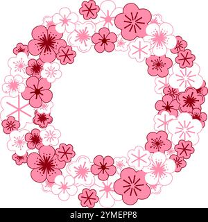 Mignon cerise rose fleurs cercle rond cadre template .vector frame. graphique Illustration de Vecteur