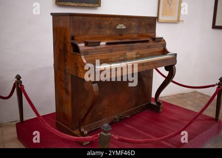 Le piano oryginal Fryderyk Chopin exposé au musée Valldemossa, Majorque, Espagne. Banque D'Images