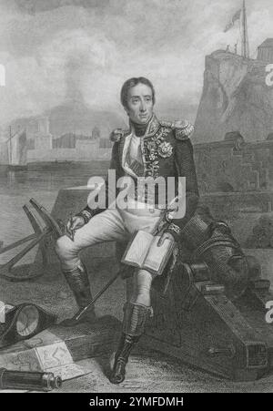 Etienne Eustache Bruix (1759-1805) Amiral de la Marine française. Ministre de la Marine et des colonies (1798-1799). Portrait. Dessin d'Eugène Charpentier. Gravure de Geoffroy. Histoire du Consulat et de l'Empire, par A. Thiers. Volume IV. publié à Paris, 1845. Auteur : Charles Geoffroy (1819-1882). Graveur français. Eugène Charpentier (1811-1890) Peintre français. Banque D'Images