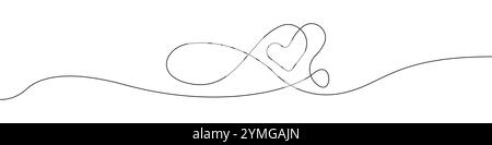 Fond de vecteur d'icône de signe d'infini d'une ligne. Icône de signe de l'infini. Contour continu d'un signe Infinity avec cœur. Illustration de Vecteur
