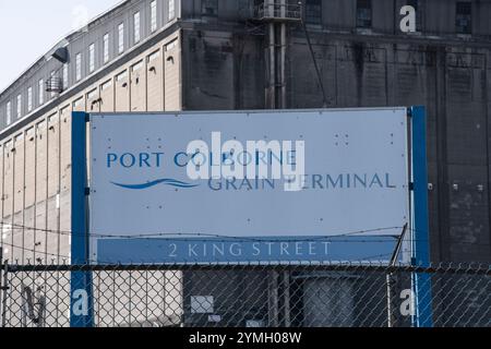 Panneau de terminal céréalier sur la rue King à Port Colborne, Ontario, Canada Banque D'Images