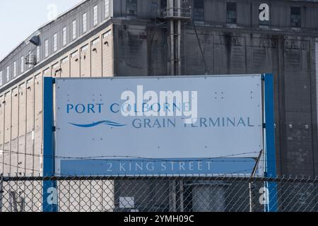 Panneau de terminal céréalier sur la rue King à Port Colborne, Ontario, Canada Banque D'Images