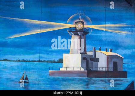 Phare mural sur Harbour Master Building sur West Street à Port Colborne, Ontario, Canada Banque D'Images