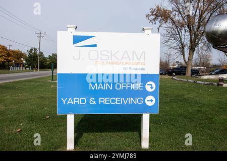 Les fabricants d'acier J. Oskam signent sur Rosedale Avenue à Port Colborne, Ontario, Canada Banque D'Images