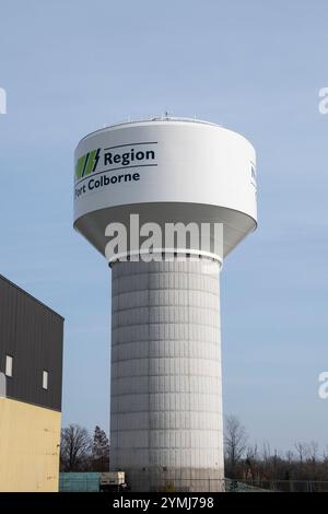 Ville de Port Colborne signe sur un château d'eau sur Barrick Road en Ontario, Canada Banque D'Images