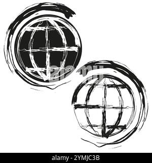 Globe dessiné à la main. Symbole du monde esquissé. Coups de pinceau grunge. Icône vectorielle. Illustration de Vecteur
