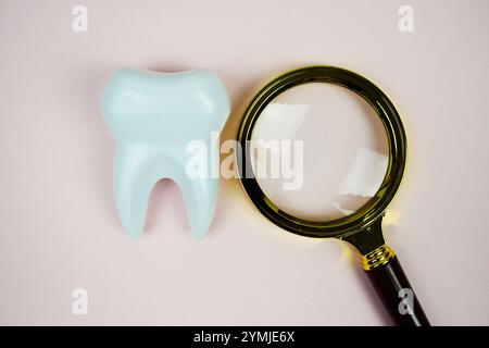 Loupe avec modèle de dent blanche Dental Health concept Banque D'Images