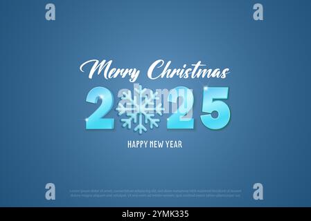 Noël et 2025 nouvel an avec de grands nombres et flocon de neige sur fond bleu. Illustration de Vecteur