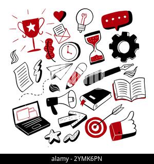 Élément de jeu d'icônes d'entreprise dessiné à la main. Dessin à la main illustration vectorielle style doodle. Illustration de Vecteur