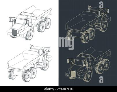 Illustrations vectorielles stylisées de plans isométriques de gros tombereaux industriels pour mines Illustration de Vecteur