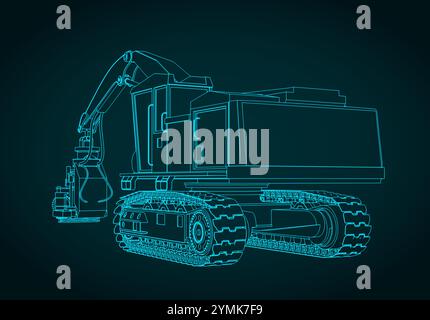 Illustration vectorielle stylisée d'une abatteuse forestière sur chenilles Illustration de Vecteur