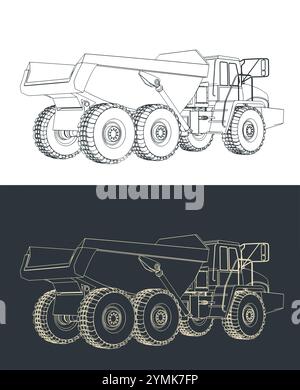 Illustrations vectorielles stylisées d'un gros tombereau industriel minier Illustration de Vecteur