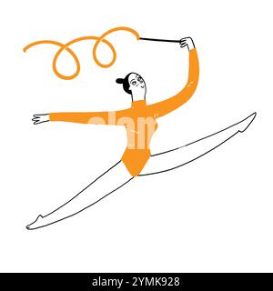 Illustration vectorielle dessinée à la main gymnastique rythmique. Les gymnastes des filles isolent sur fond blanc. Illustration de Vecteur