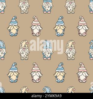 Motif sans couture avec de mignons nains de Noël Banque D'Images